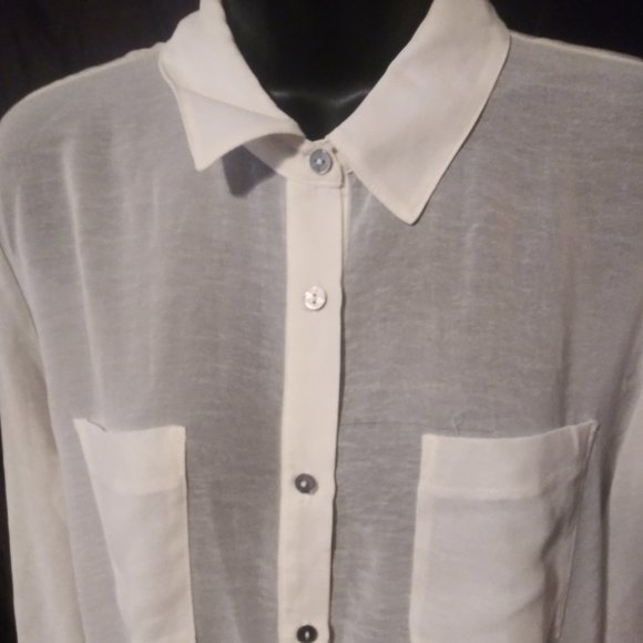 Cream and Burgundy Transparent Button Up Blouse - Picture 2 of 4